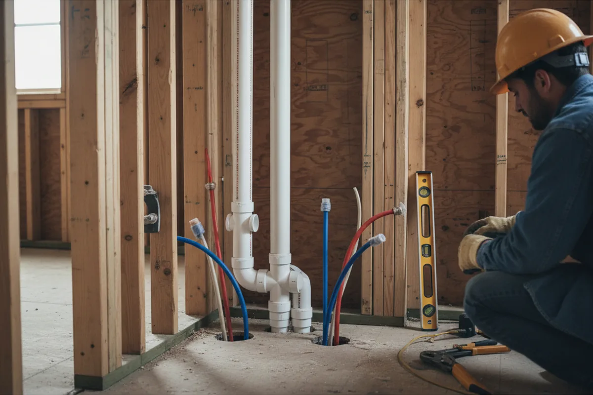 Drain and supply rough-in during Sump Pump Repair in Blooming Grove